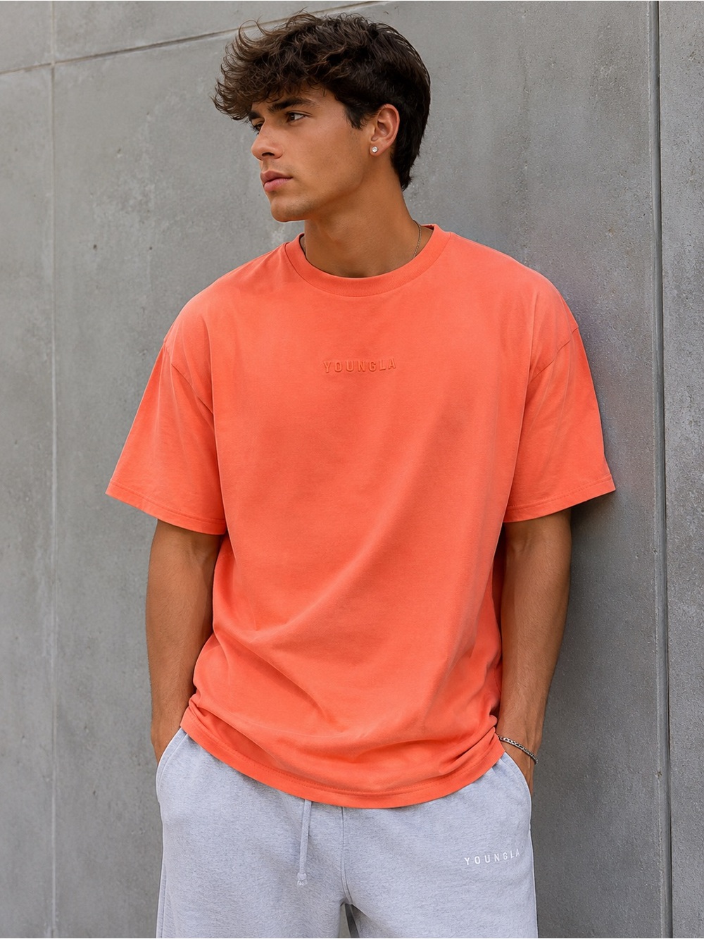 YoungLA Essential Oversized Tee Coral Salmon Orange Men’s Medium Streetwear Gym